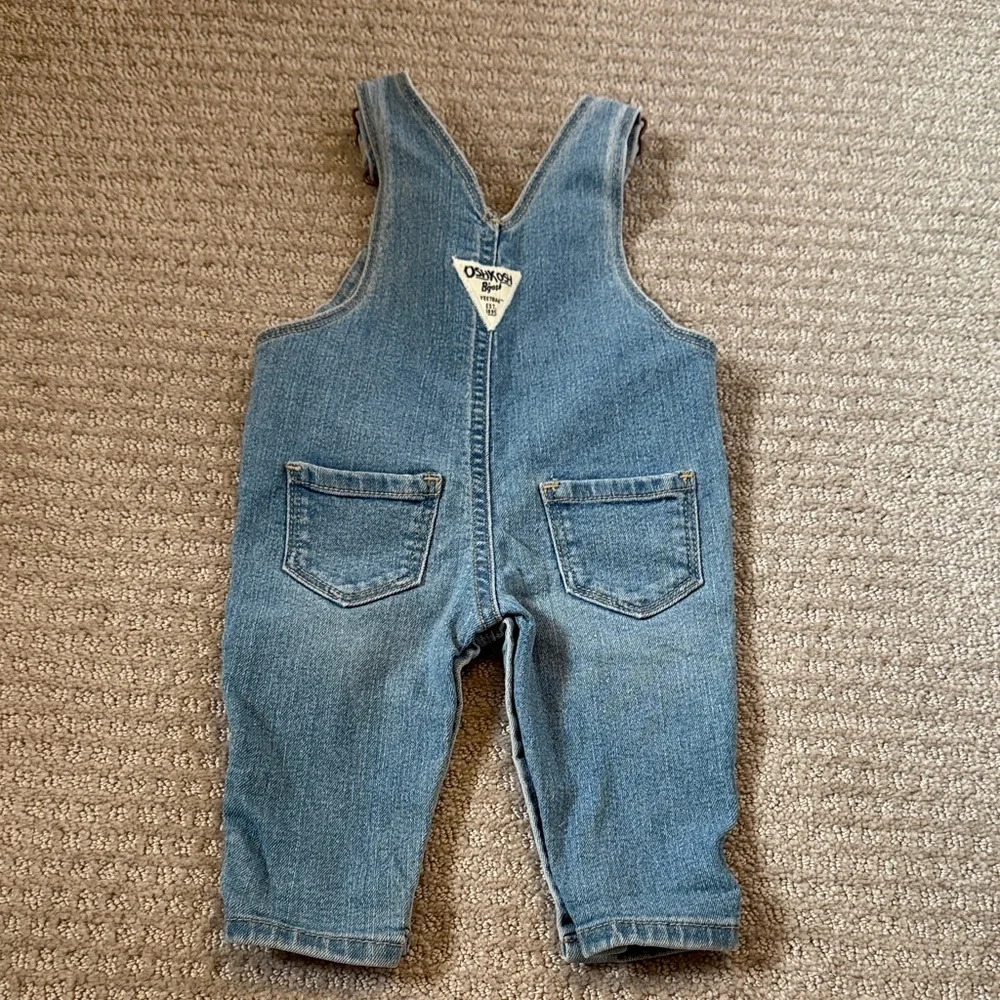 OshKosh B'gosh Blue Denim Overalls with Floral Embroidery